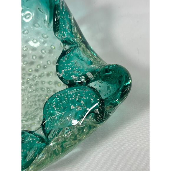MCM Murano Bubble Glass Green Candy Trinket Dish Ashtray - Picture 7 of 9